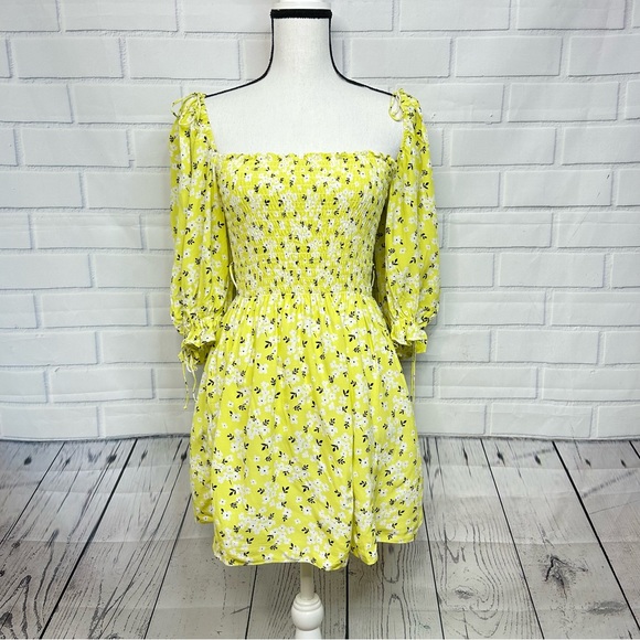 For Love & Lemons CHRYSANTHEMUM Mini Dress in Lemonade - Picture 2 of 8